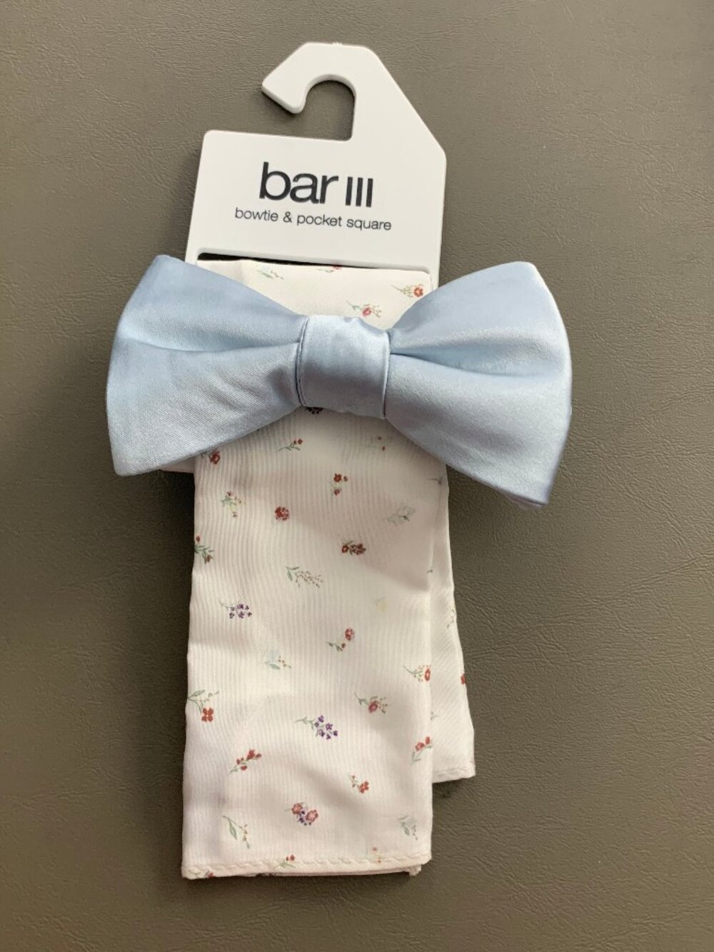 Bar III Men's 2-Piece Solid Bow Tie and Floral Pocket Square Set, Blue Multi